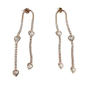 Elegant Rose Gold Heart Drop/Dangle Earrings White Crystals Women's Jewelry Gift